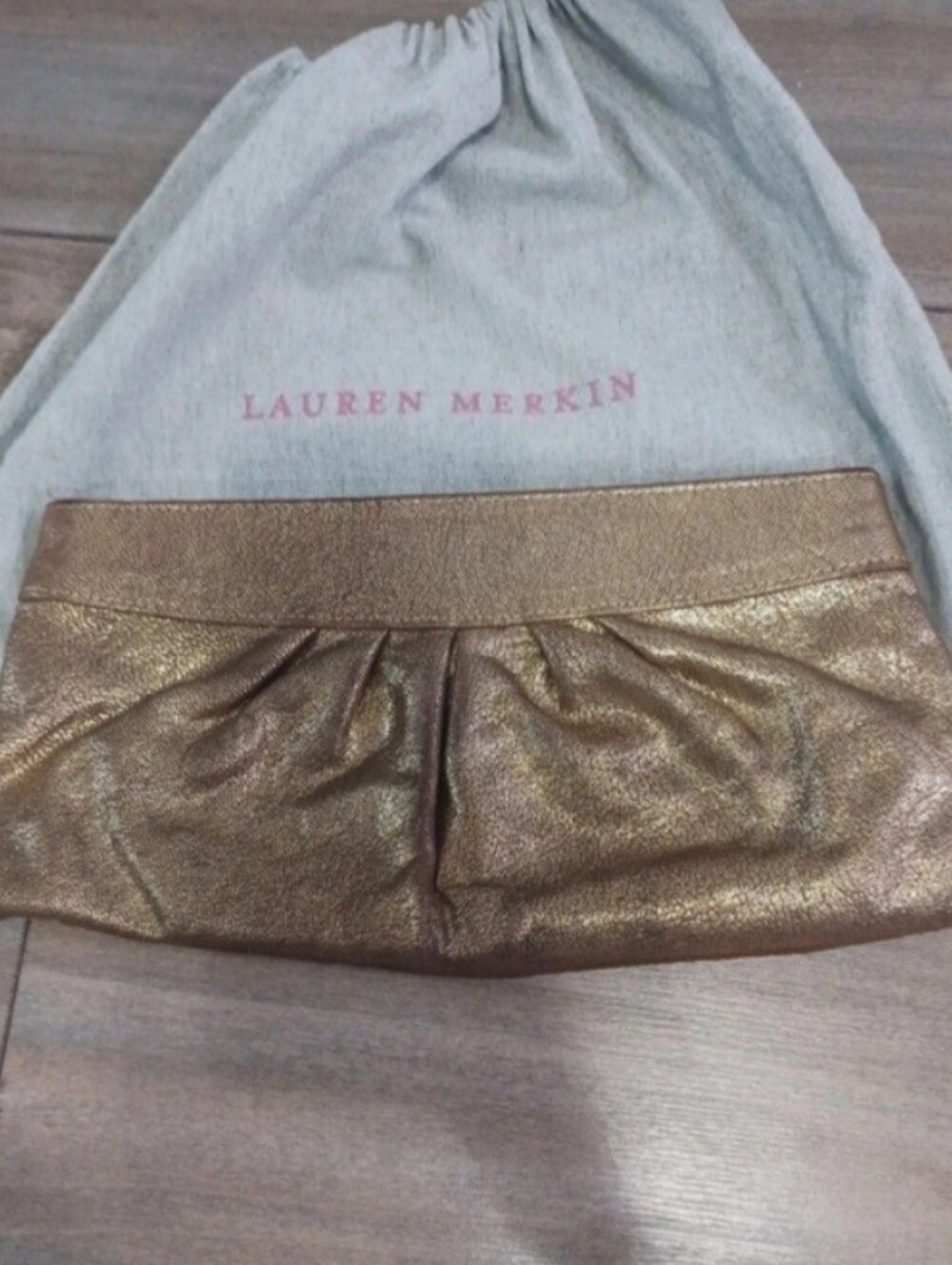 Lauren Merkin Beige and Gold Lined Handbag Interior
